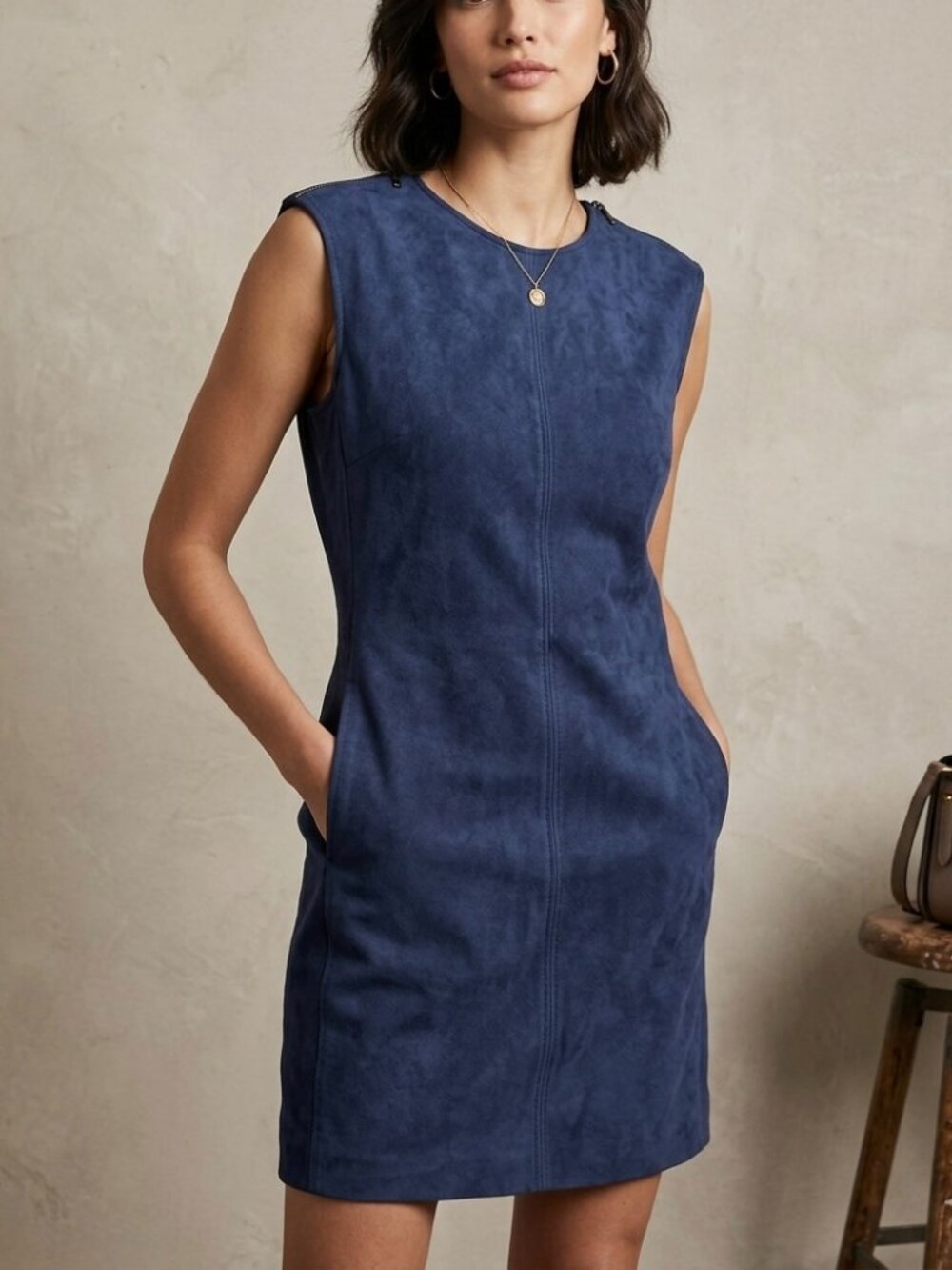 Sleeveless Bodycon BCBGMaxAzria Navy Faux Suede Mini Sheath Dress Size XS